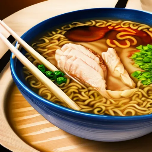 Image similar to close-up of Jerma985 sitting in a bowl of ramen noodle soup, trending on artstation, bathing in soup, high resolution photograph