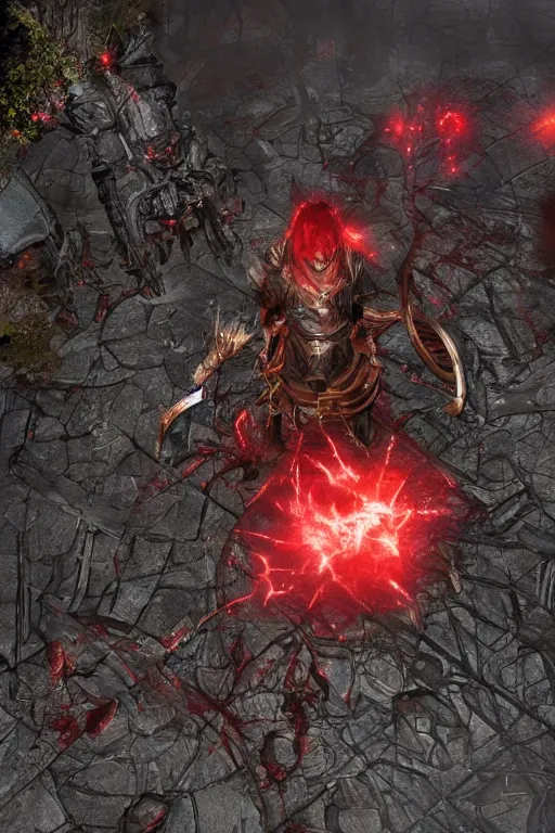 Image similar to Path of Exile, [Sirius], clear [[bronze]] face [mask], luminous red eyes, male image with [bronze] black bloody armor, sitting on the throne, inside the ruined gothic church, black shadows, red lasers, dark red bloody fog, black-grey smoky tornadoes fly around, [[blood]], Anachronism, painting, dark fantasy, steampunk, 4k, perfect quality,