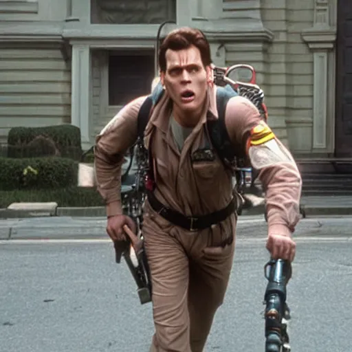 Image similar to Live Action Still of Jerma in Ghostbusters, real life, hyperrealistic, ultra realistic, realistic, highly detailed, epic, HD quality, 8k resolution, body and headshot, film still