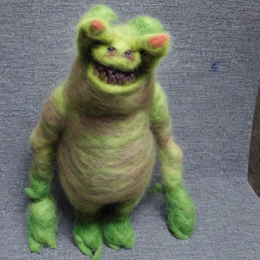 Prompt: photo of a needle - felted wrinkled old kaiju
