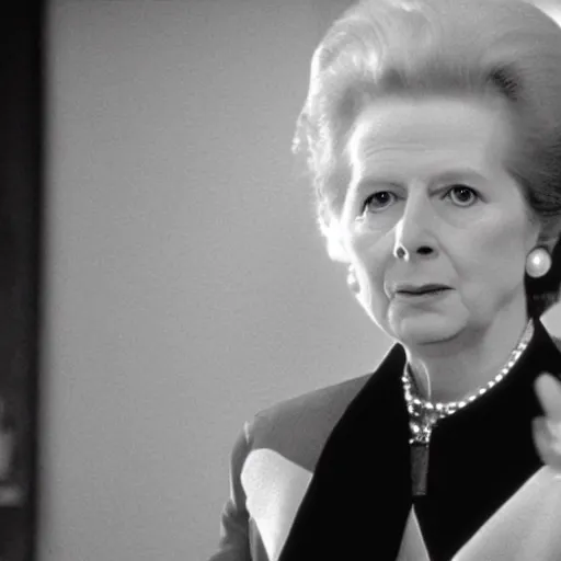 Image similar to A movie still of Margaret Thatcher in Back to the Future