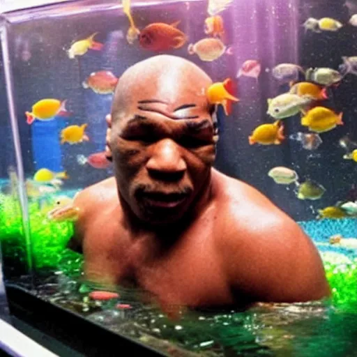 Prompt: mike tyson trapped in a fish tank