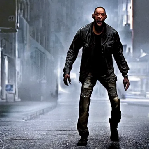 Image similar to Will Smith as a monster from the movie I am legend, realistic, photo, hyperdetailed