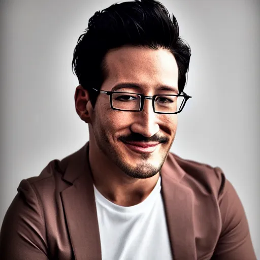 Image similar to a high quality photo of handsome markiplier, gigachad