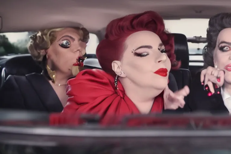 Image similar to lady gaga and judy garland in carpool karaoke, lady gaga, judy garland, red weapon 8 k s 3 5, cooke anamorphic / i lenses, highly detailed, cinematic lighting