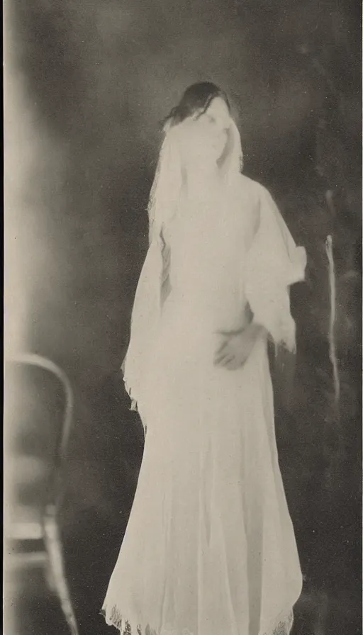 Image similar to 1922 spirit photography of a beautiful Victorian ghost in a corset