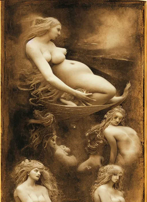 Prompt: old wetplate birth of venus, fractal, intricate, elegant, highly detailed, parallax, leica, medium format, subsurface scattering, by jheronimus bosch and greg rutkowski and louis jacques mande daguerre