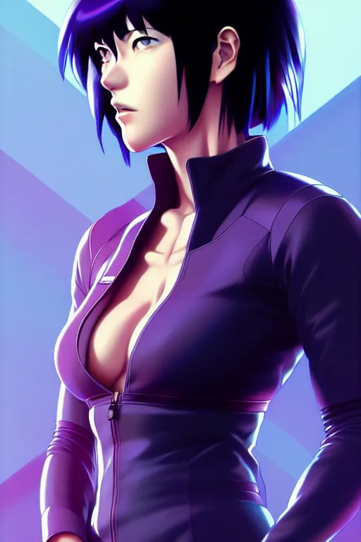 Image similar to a fullbody portrait of motoko kusanagi the major ghost in the shell : : stand alone complex, under repairs, maintenance : : by ilya kuvshinov, rossdraws, artgerm, sola digital arts, anti aliasing, raytracing : :