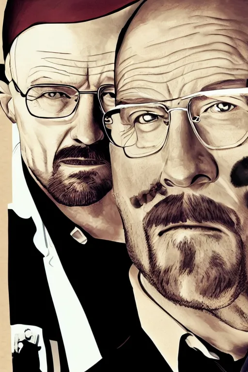 Image similar to Walter White and Jesse Pinkman, couple portrait