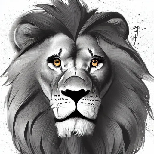 Prompt: a lion drawn in the Disney style, concept art, sharp focus, illustration, ArtStation