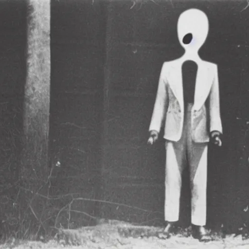 Image similar to a album of slenderman no face no eyes from the 1940s