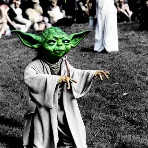 Image similar to yoda performing at woodstock