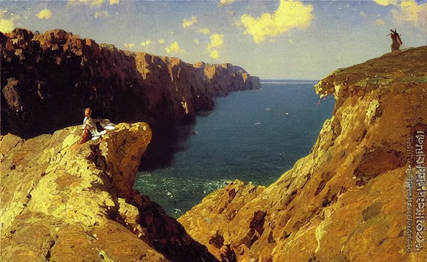 Image similar to high quality high detail painting by ilya repin, hanging from the edge of the cliff, hd