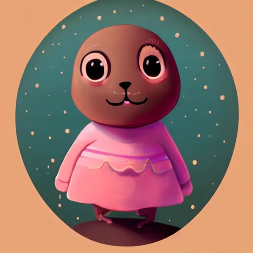 Prompt: a concept art of a sappy seal, happy, dressed in a pink dress, golden hour, beautiful, artstation trending, matte painting, 8 k