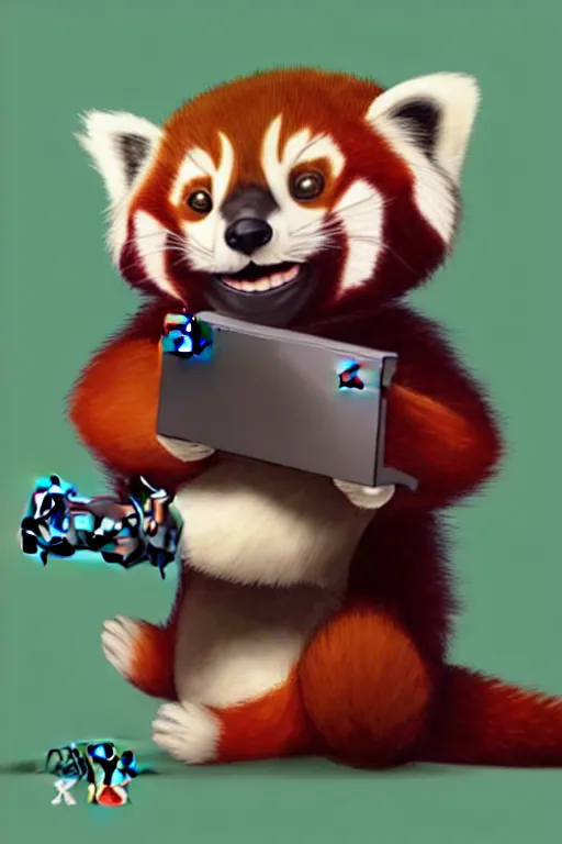 Image similar to red panda playing xbox one, animation pixar style, by pendleton ward, magali villeneuve, artgerm, rob rey and kentaro miura style, golden ratio, trending on art station