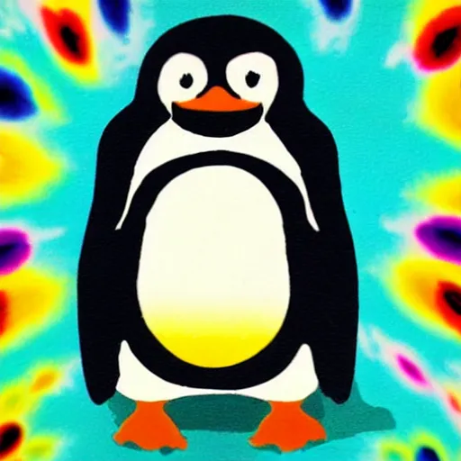 Prompt: a penguin having an acid trip