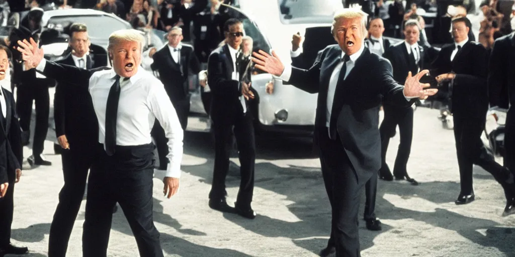 Image similar to Donald Trump as James Bond, action scene, cinematic