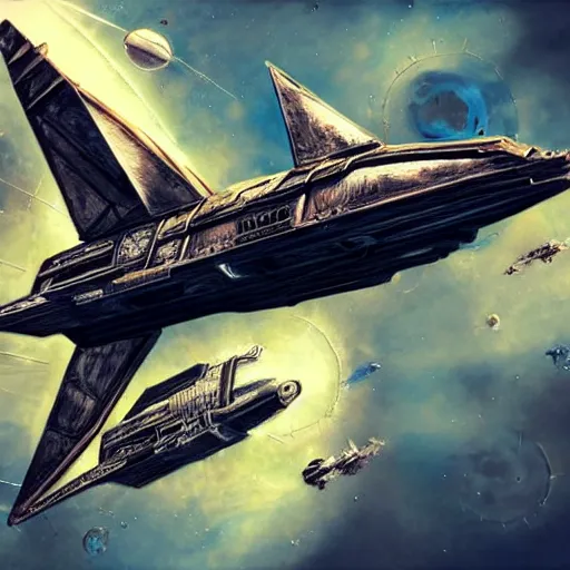 Image similar to steampunk spaceship, space war, battle, hyper realistic, artistic