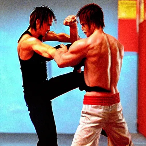 Prompt: tekken 3 fight of edward norton and brad pitt character from fight club