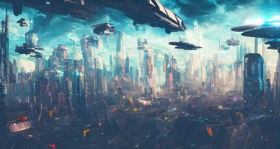 Cyberpunk city, futuristic, spaceships, towers, artwork, Sci-fi, HD  wallpaper