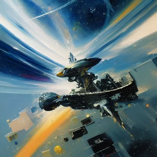 Prompt: minimalist space warp concept art oil painting by john berkey , minimal detailed, brush hard