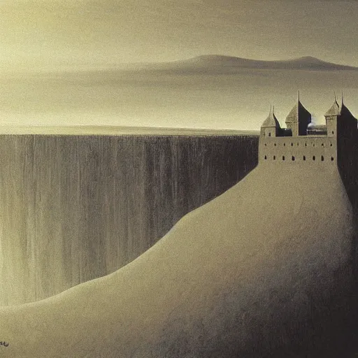 Image similar to castle by Zdzisław Beksiński, oil on canvas