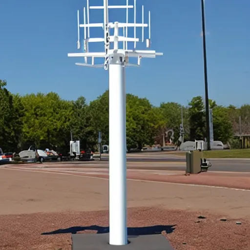 Prompt: 4g cellular antennas arrayed on posts