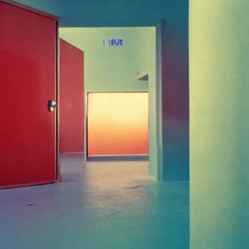 Image similar to noisy color photograph of a liminal space by Quentin Tarantino, minimalist, oddly familiar, cinematic, soft vintage glow