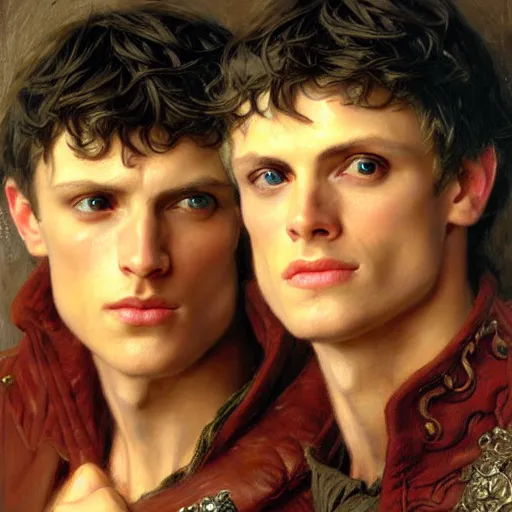 Image similar to arthur pendragon and merlin. close up of their faces. natural lighting. highly detailed painting by gaston bussiere, j. c. leyendecker 8 k