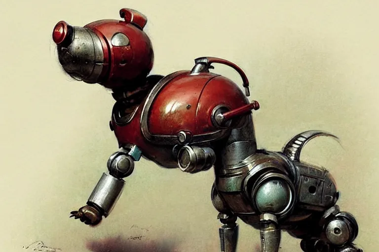 Image similar to adventurer ( ( ( ( ( 1 9 5 0 s retro future robot android dog. muted colors. ) ) ) ) ) by jean baptiste monge!!!!!!!!!!!!!!!!!!!!!!!!! chrome red