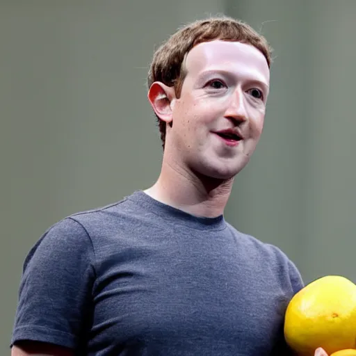 Image similar to Mark Zuckerberg with yellow lemon looking skin