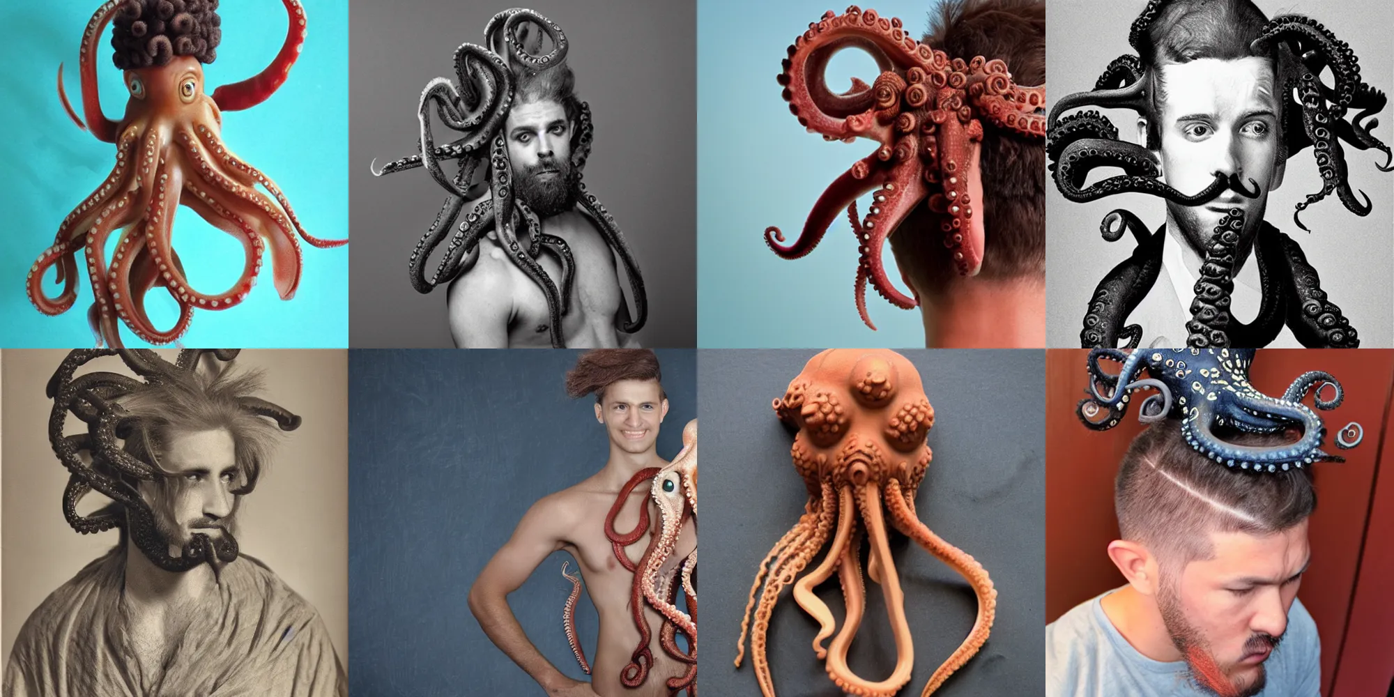 Prompt: male with octopus tenticles as hair,