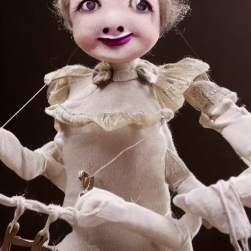 Prompt: a real person on marionette strings