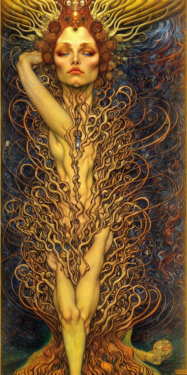 Image similar to Divine Chaos Engine by Karol Bak, Jean Delville, William Blake, Gustav Klimt, and Vincent Van Gogh, symbolist, visionary