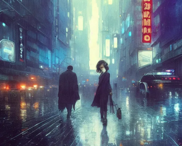 Image similar to 2 0 1 8 blade runner movie still girl look at the cityscape from roof perfect face fine realistic face pretty face neon puffy jacket blue futuristic sci - fi elegant by denis villeneuve tom anders zorn hans dragan bibin thoma greg rutkowski ismail inceoglu illustrated sand storm alphonse mucha