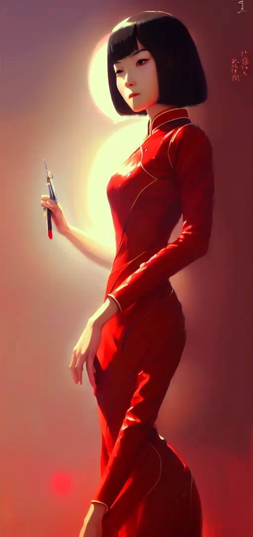 Prompt: a ultradetailed beautiful panting of a asian female wearing red ao dai and futuristic eye google, by ilya kuvshinov, greg rutkowski and makoto shinkai, trending on artstation