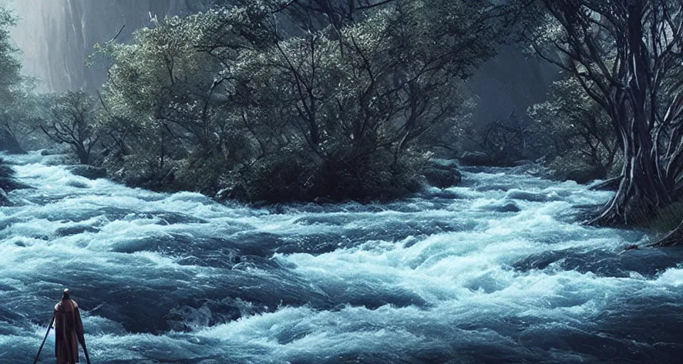 Image similar to a cinematic view of siofra river, elden ring