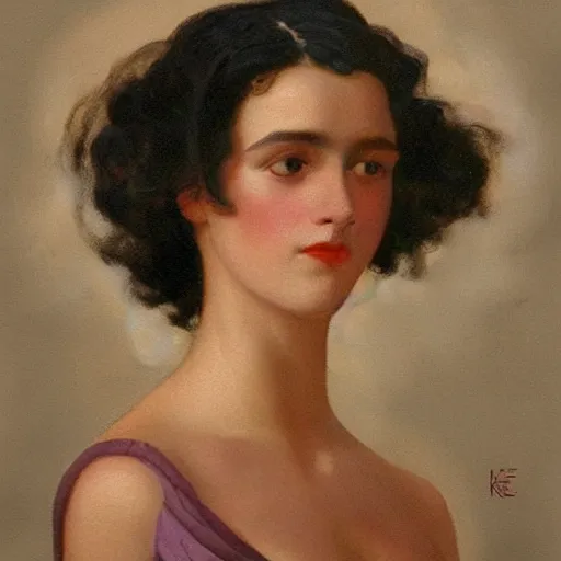 Prompt: a oil painting of a fair skin with dark curly stylised hair queen wearing dress, by frederick william elwell, hans emmenegger, by nicholas roerich, by georgia o keeffe highly detailed, realistic, concept art, jewels, oriental, desaturated