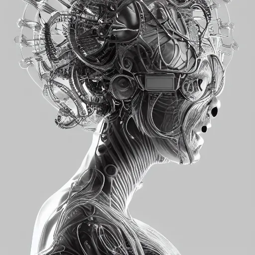 Image similar to portrait of an absurdly beautiful, graceful, sophisticated, fashionable cyberpunk mechanoid gravure idol, ultrafine hyperdetailed illustration by irakli nadar, matt wisniewski style, marvel comics, intricate linework, porcelain skin, neon jellyfish headdress, ivory carved ruff, unreal engine 5 highly rendered, global illumination, radiant light, detailed and intricate environment