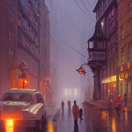 Prompt: movie scene of a downtown, lviv, a very misty day, rainy day, by ian mcque ferdinand knab, makoto shinkai and lois van baarle, artgerm, pixar, ilya kuvshinov,, tom bagshaw, global illumination