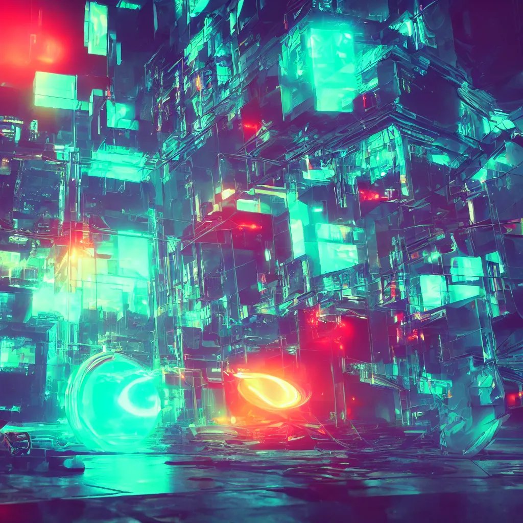 Image similar to warped mirror with neon frame in black hole in cube, psychedelic, futurism, atmospheric, colorful fog, shiny background, cyberpunk, octane render, ultra detailed, 8 k