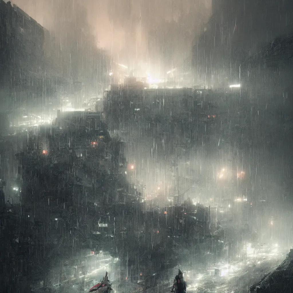 Prompt: it's raining streaks by Greg Rutkowski, Sung Choi, Mitchell Mohrhauser, Maciej Kuciara, Johnson Ting, Maxim Verehin, Peter Konig, final fantasy , 8k photorealistic, cinematic lighting, HD, high details, atmospheric,