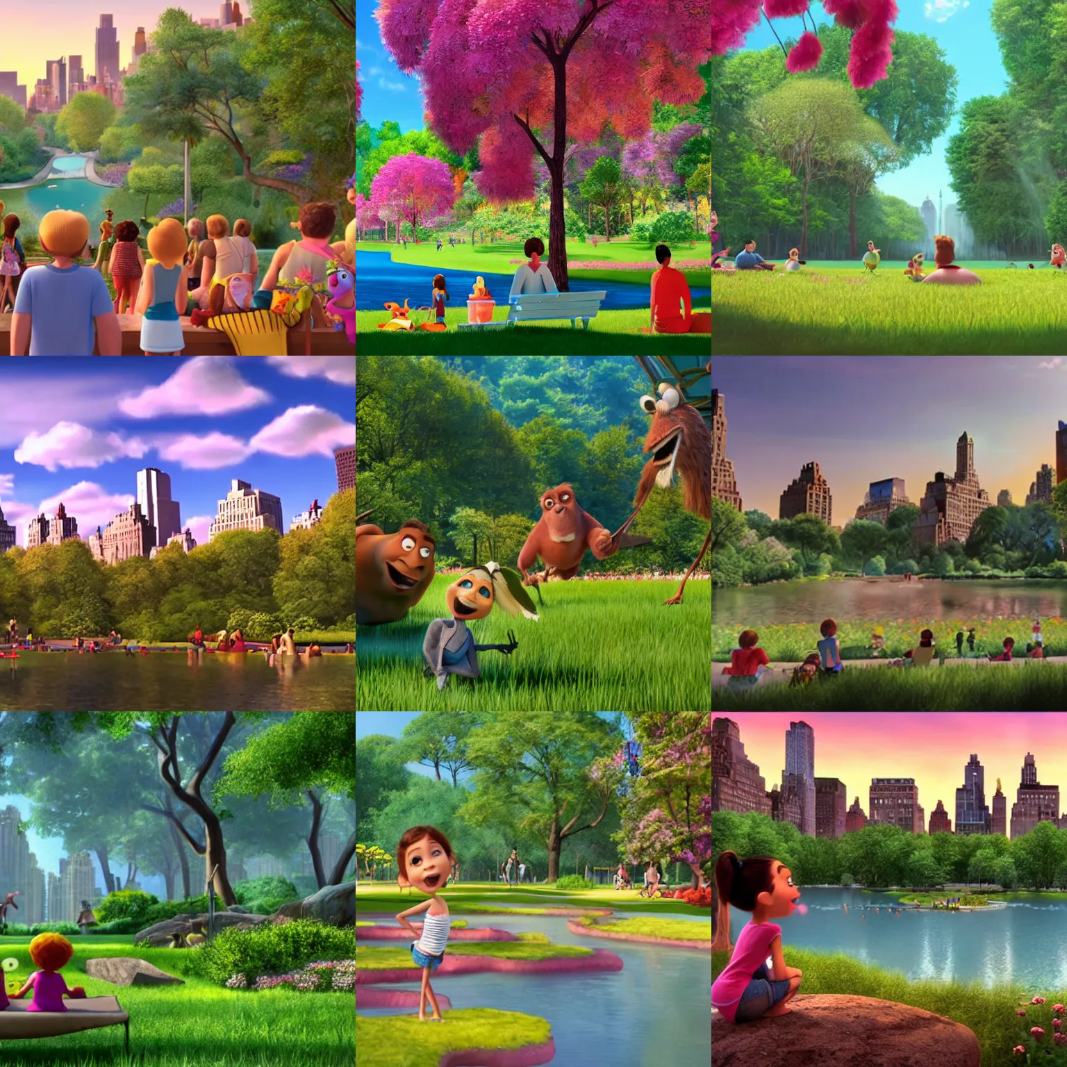 Prompt: Movie still of Central Park in the summer, by Pixar