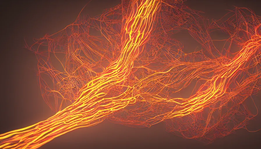 Image similar to houdini rendering of glowing synapses, photorealistic rendering, octane, redshift