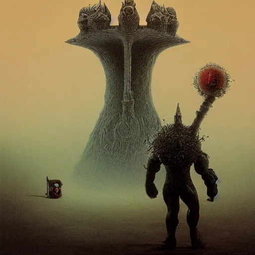 Prompt: super mario as a dark souls boss by zdzisław beksiński