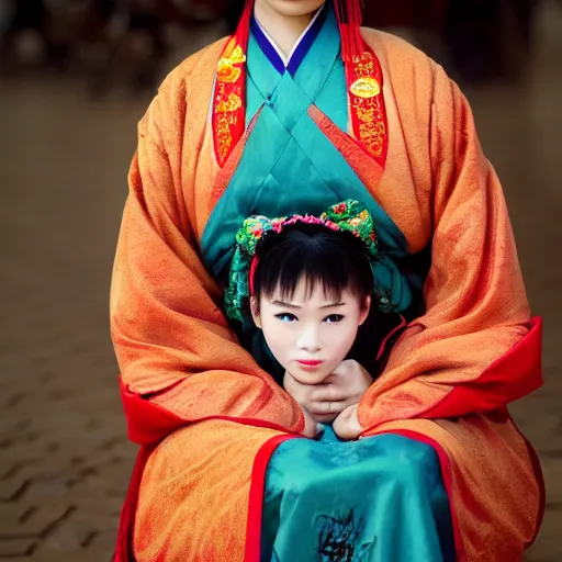 Prompt: photo portrait of chinese beauty in traditional costume by Steve McCurry, colorful, sharpen, 4k, 85mm, award winning