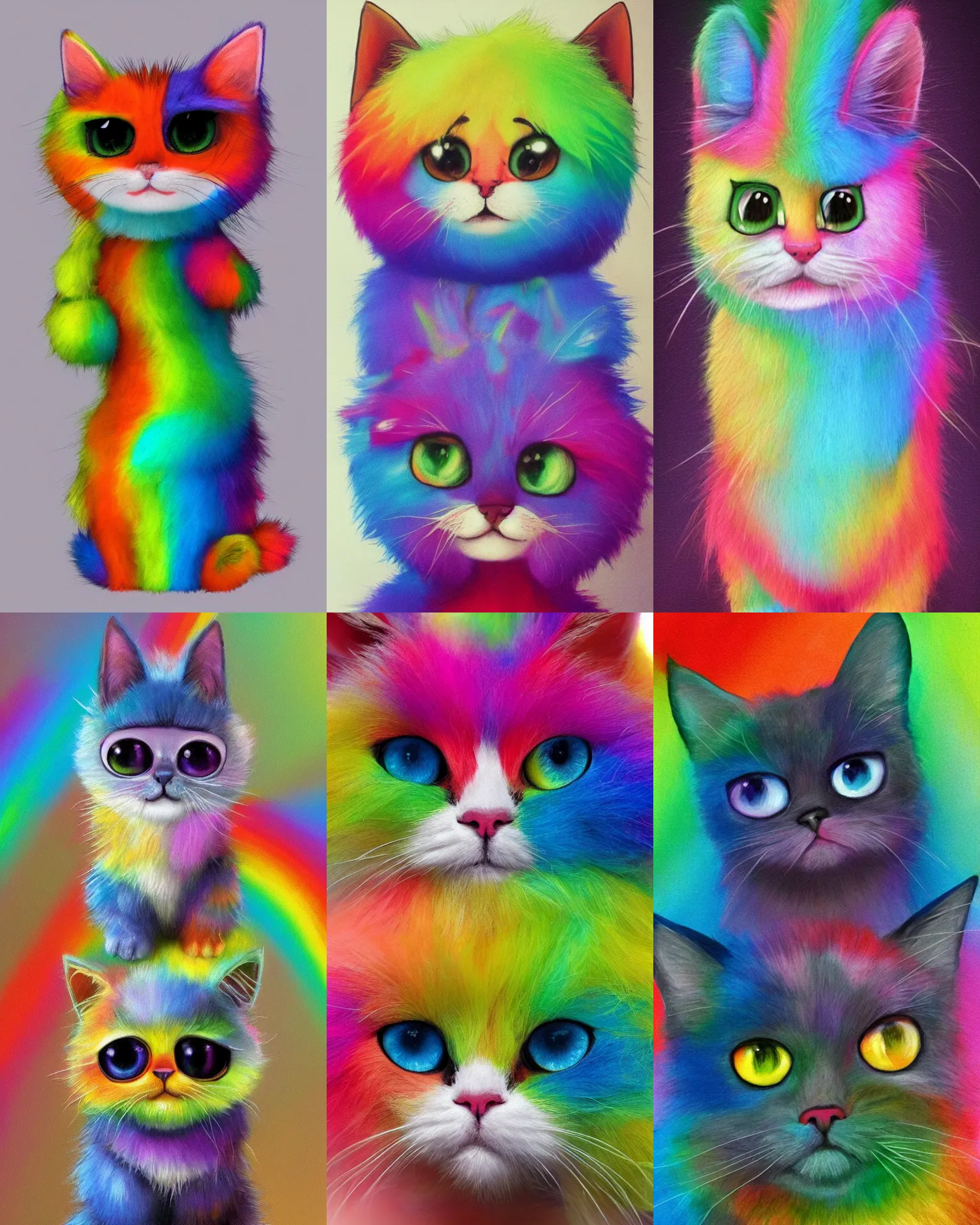 Prompt: cute and funny, rainbow fluffy cat by Rosina Wachtmeister, trend on artstation, vikiart, hyper reailstic, ultra detailed, cinematic, no extra head, Accurate cat