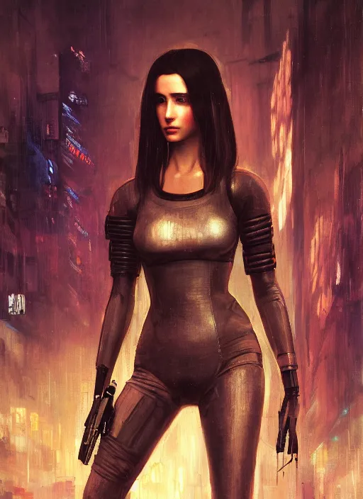 Image similar to Cyberpunk woman in futuristic clothes (blade runner 2049, cyberpunk 2077). Orientalist portrait by john william waterhouse and James Gurney and Theodore Ralli and Nasreddine Dinet, oil on canvas. Cinematic, hyper realism, realistic proportions, dramatic lighting, high detail 4k