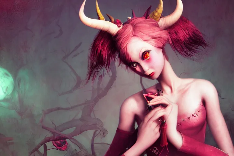 Image similar to pretty demon girl with horns photograph in the style of ray caesar, colorful, realistic, 8 k,