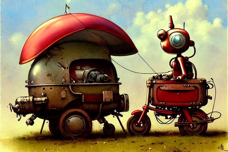 Image similar to adventurer ( ( ( ( ( 1 9 5 0 s retro future robot android mouse wagon rv balloon robot. muted colors. ) ) ) ) ) by jean baptiste monge!!!!!!!!!!!!!!!!!!!!!!!!! chrome red